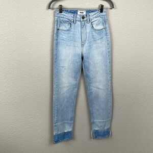 New Paige High Rise Straight Ankle Jeans Ombre Dip Dye Blue Wash Distressed Sz 0